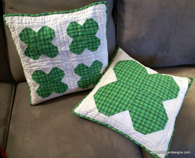 "Lucky Shamrock Pillows" is a Free St. Patrick's Day Quilted Project designed by Lori Miller from Lori Miller Designs!